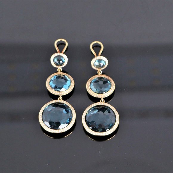 19503 Ippolita Lollipop 18K Yellow Gold Blue Topaz Diamond Dangle Earrings - Picture 3 of 5